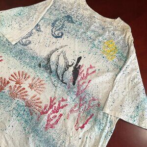 VTG 80s Ocean Reef Sealife Graphic T-Shirt USA Made Single Stitch Sea (One Size)